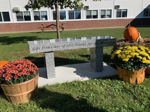 Photos of a bench donated by the Class of "72