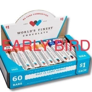 Box of worlds finest chocolate, with words, early bird over box