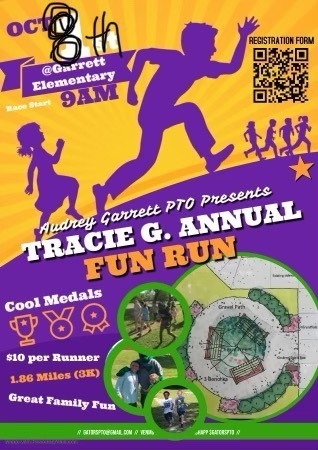 Tracie G. Annual Fun Run is October 8th at 9AM. It is $10 per runner, 1.86 miles (3k). Contact gatorspto@gmail.com for more information.