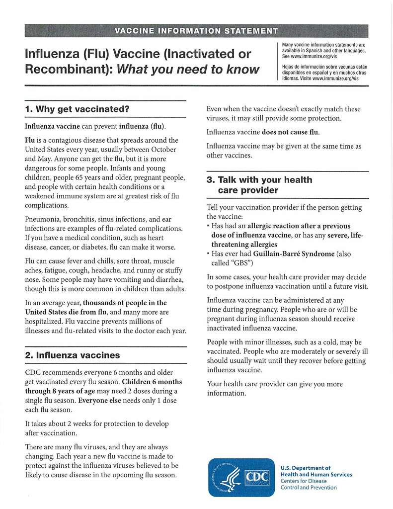 Flu Vaccine info page 1