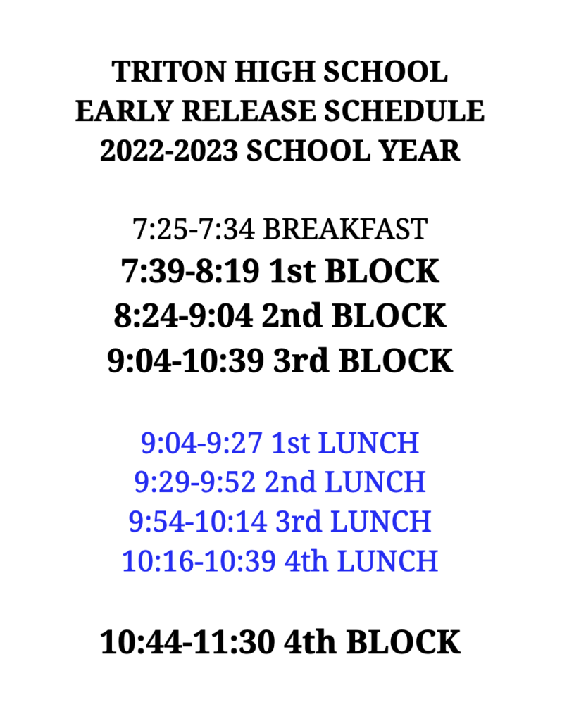 Early Release Schedule 10/14/22