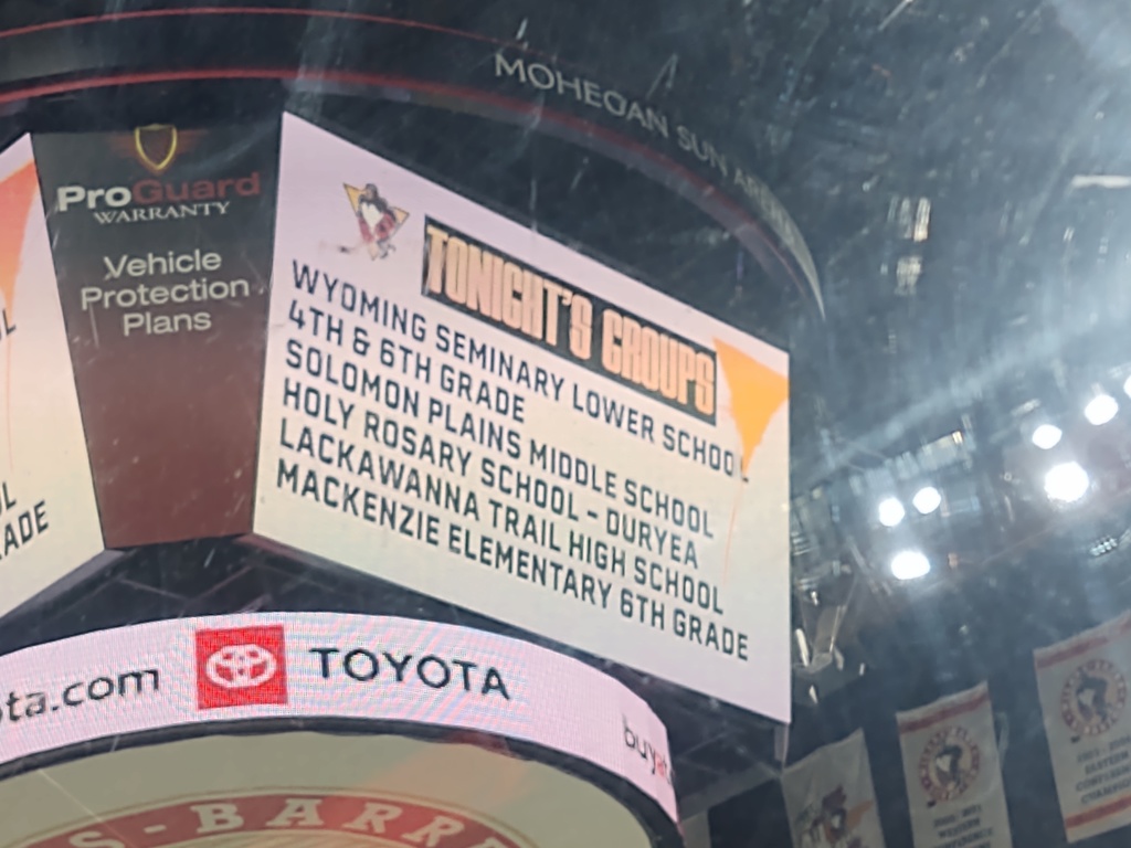Marquee at Hockey Arena showing Mackenzie Elementary 6th Grade