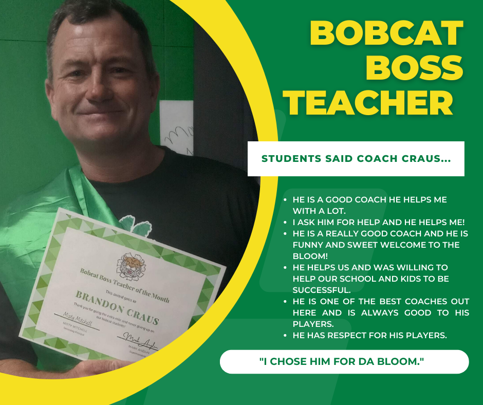 Bobcat Boss Teacher For October - Coach Craus