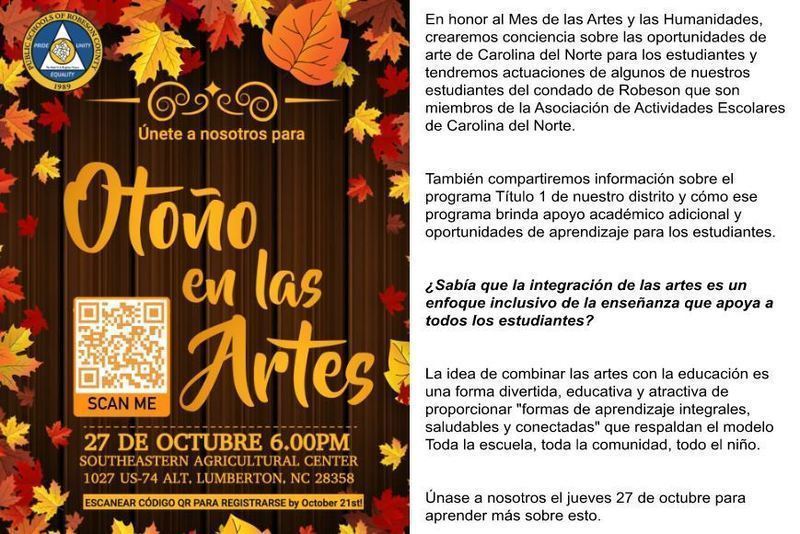 Fall into the Arts flyer Spanish