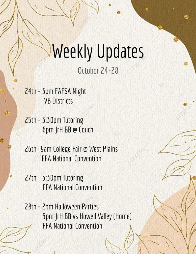 Weekly Updates October 24-28