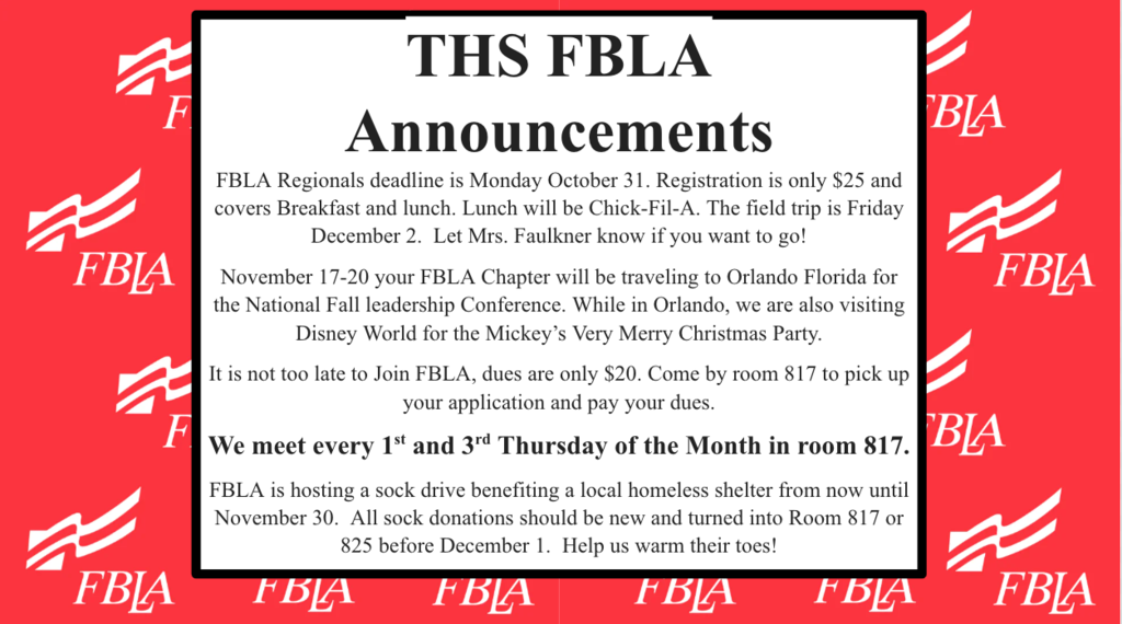 THS FBLA Announcements
