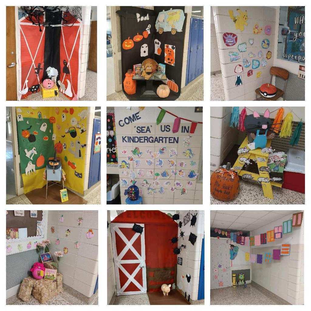 Top L to R: Mrs. Wright's 5th Grade, Ms. Berckes' 4th Grade, and Mr. Kockelman's 5th Grade Middle L to R: Mr. VanEngen's 4th Grade, Mrs. Demmer/Mrs. Jelen's Kindergarten, and Mrs. Sheik's Kindergarten Bottom L to R: Mrs. Lokken's Display, Ms. Schacherer's 6th Grade, and Ms. Schacherer's Preschool