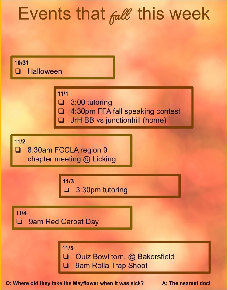 week’s events 10/31-11/5