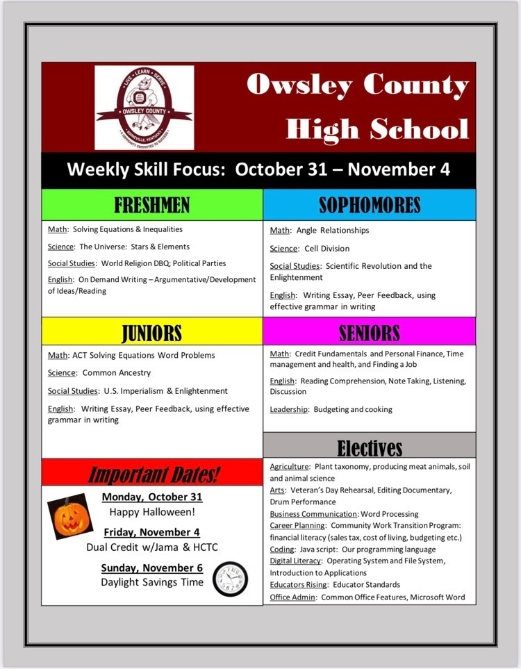 OCHS Weekly Skill Focus