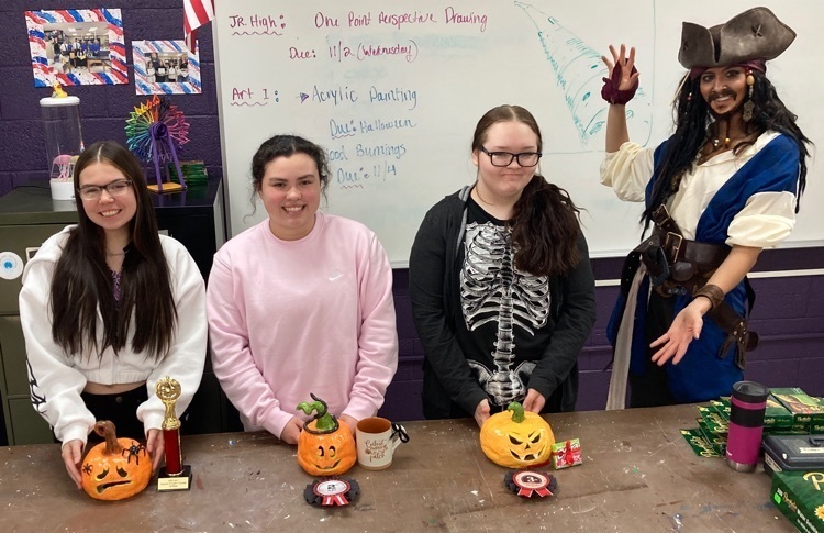 Jack Sparrow announcing the winners to the Art 1 ceramic pumpkin contest!