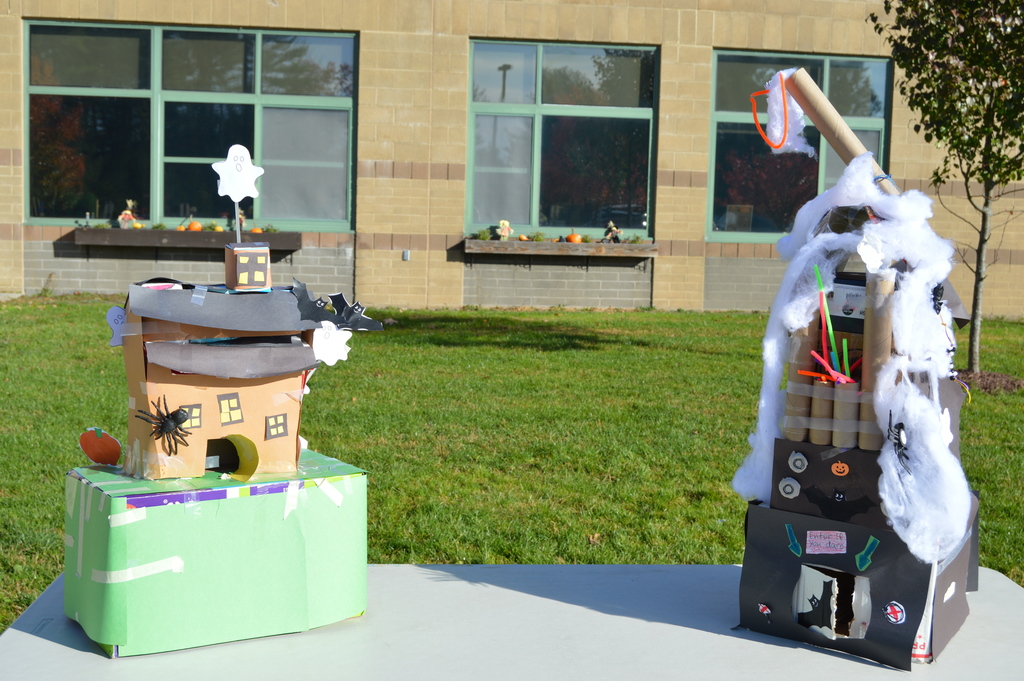 Cardboard haunted houses made by 5th grade students