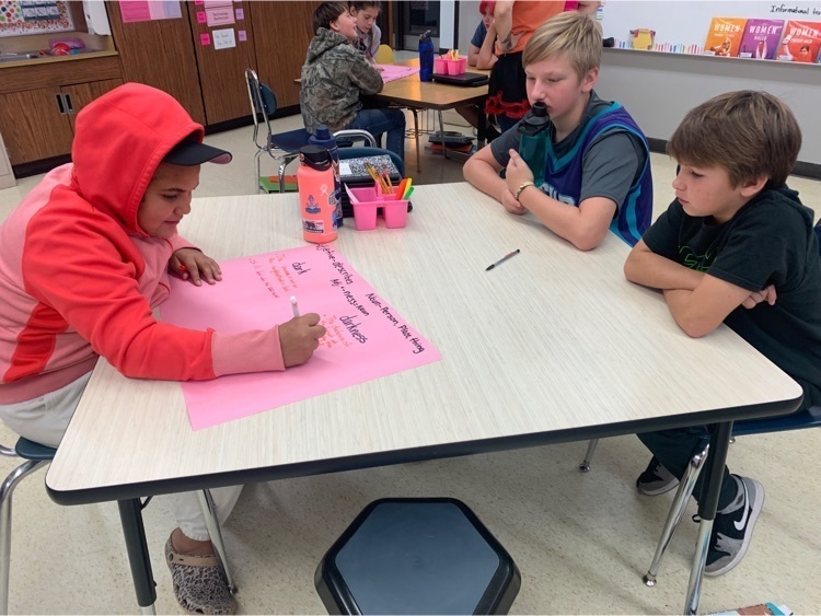  students working on a poster 