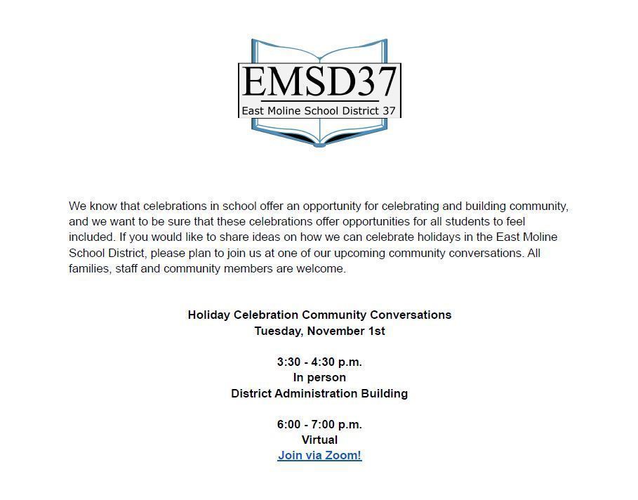 Holiday Celebration Community Conversations letter