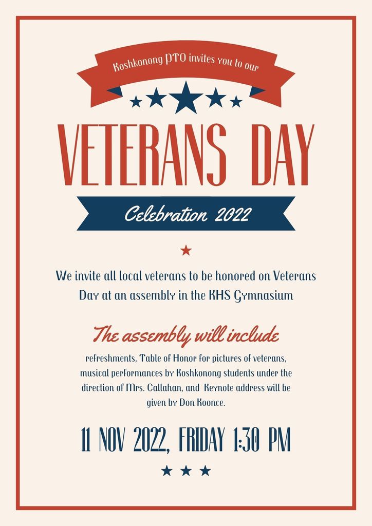 Veterans Day Celebration, Friday, Nov. 11th 1:30pm