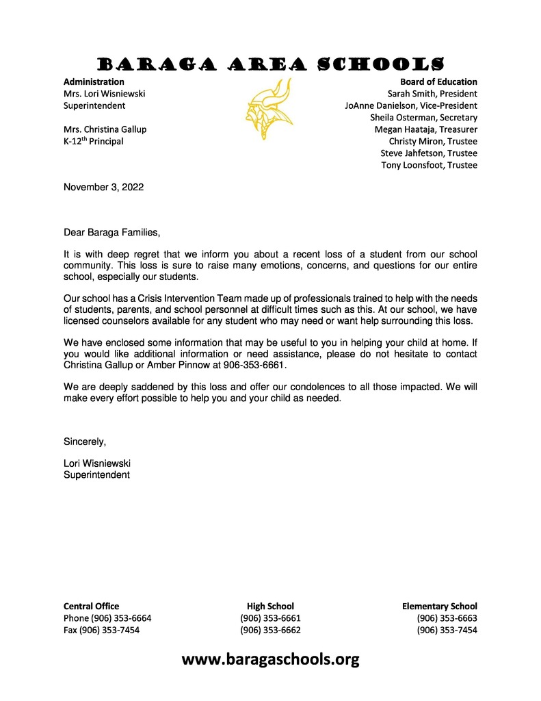 Student Loss Letter
