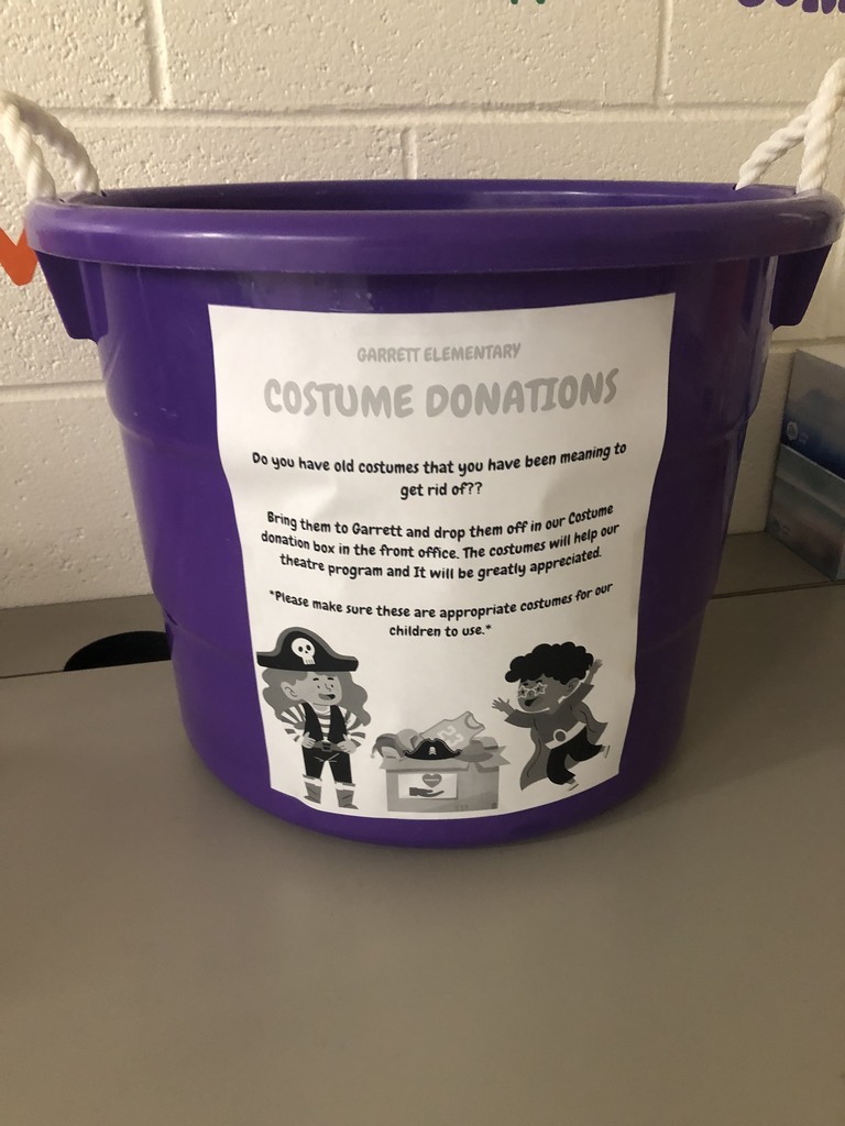 Picture of actual costume bucket for students to put costumes in