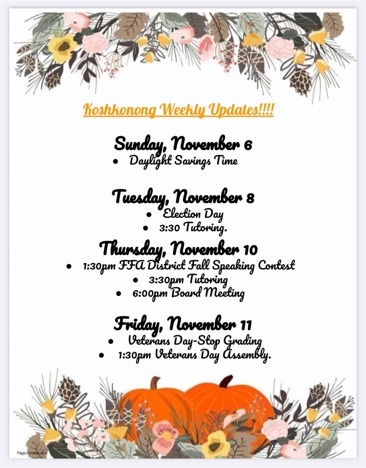 Week at a glance 11/6-11/11