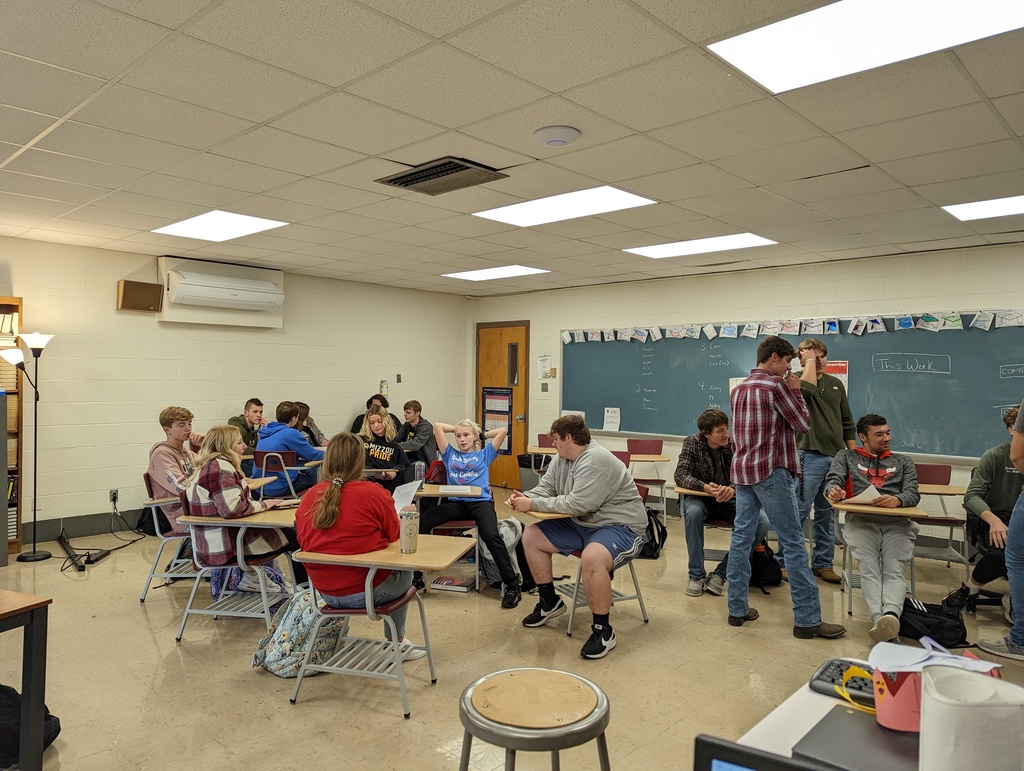 Student groups preparing to act out the scenes.