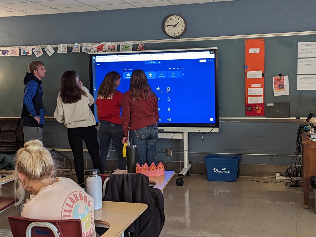 Students selecting their background audio and images to accompany the scene.