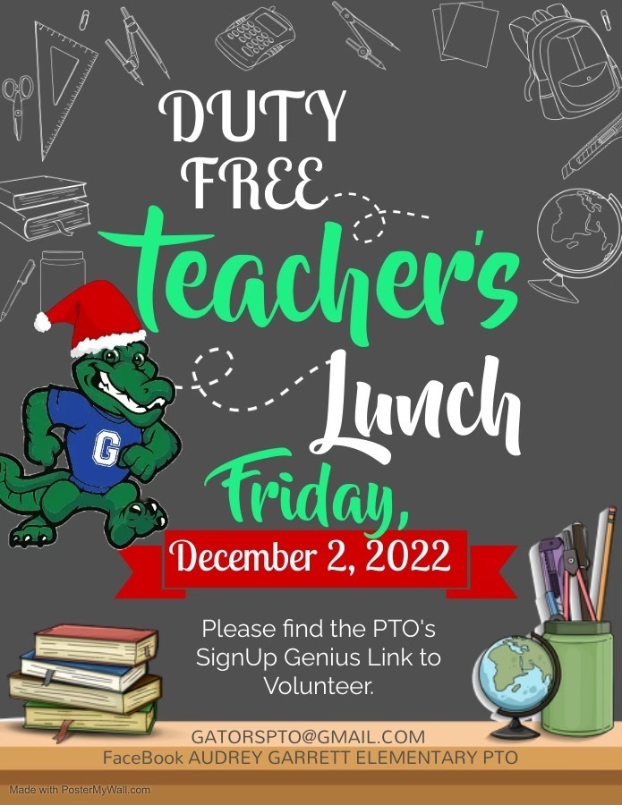 duty free teacher lunch with Gator in Santa hat