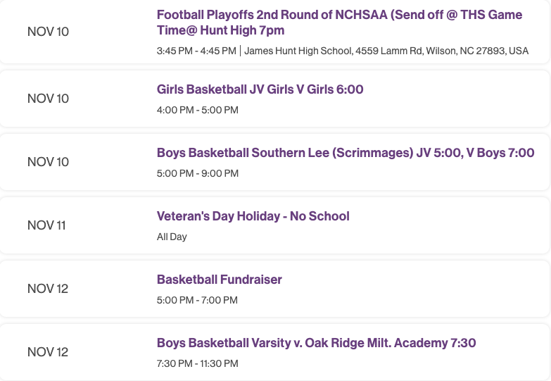THS Weekly Events 11/7-11/12