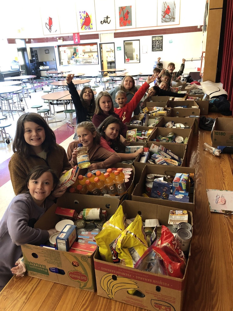 Miss McCormick's students with the boxes of food.