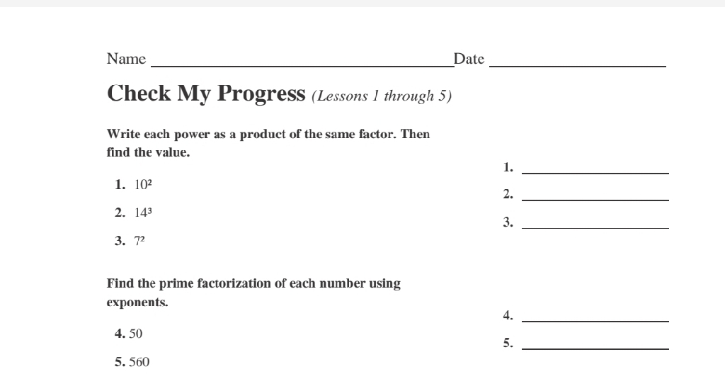 Questions 1 - 5