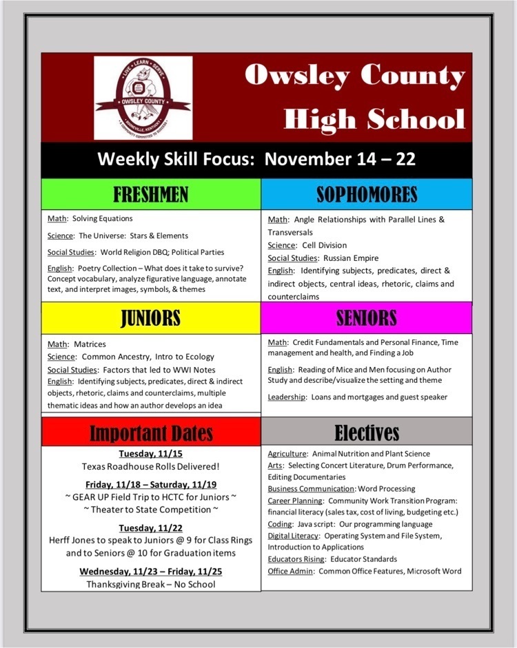 OCHS Weekly Skill Focus
