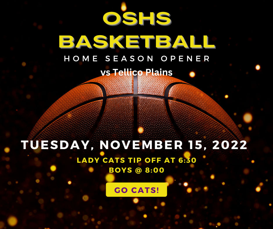 Black background with basketball. Game @ 6:30 and 8 on 11/15