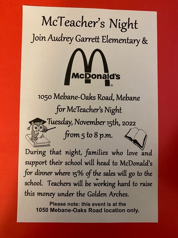 McTeacher Night flyer from 5-8 tonight on Mebane Oaks Road