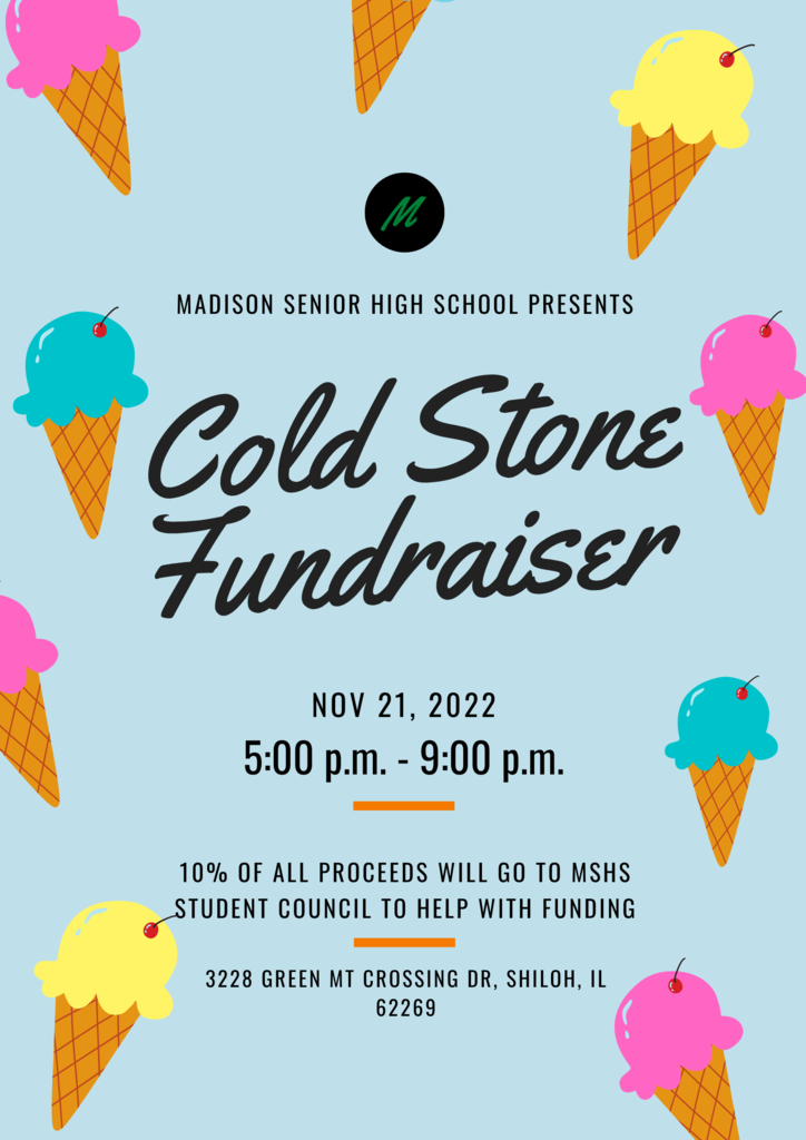 colorful flyer for cold stone fundraise Nov. 21 5-9pm