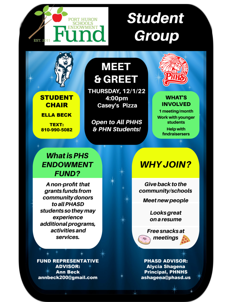 PHS Endowment Fund Student Group flyer