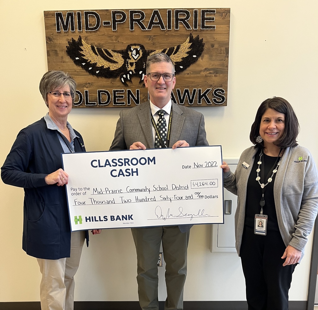 Superintendent Stone with Hills Bank donors