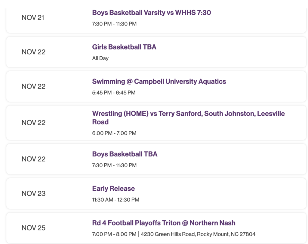 11/21-11/25 THS Weekly Event Line-up