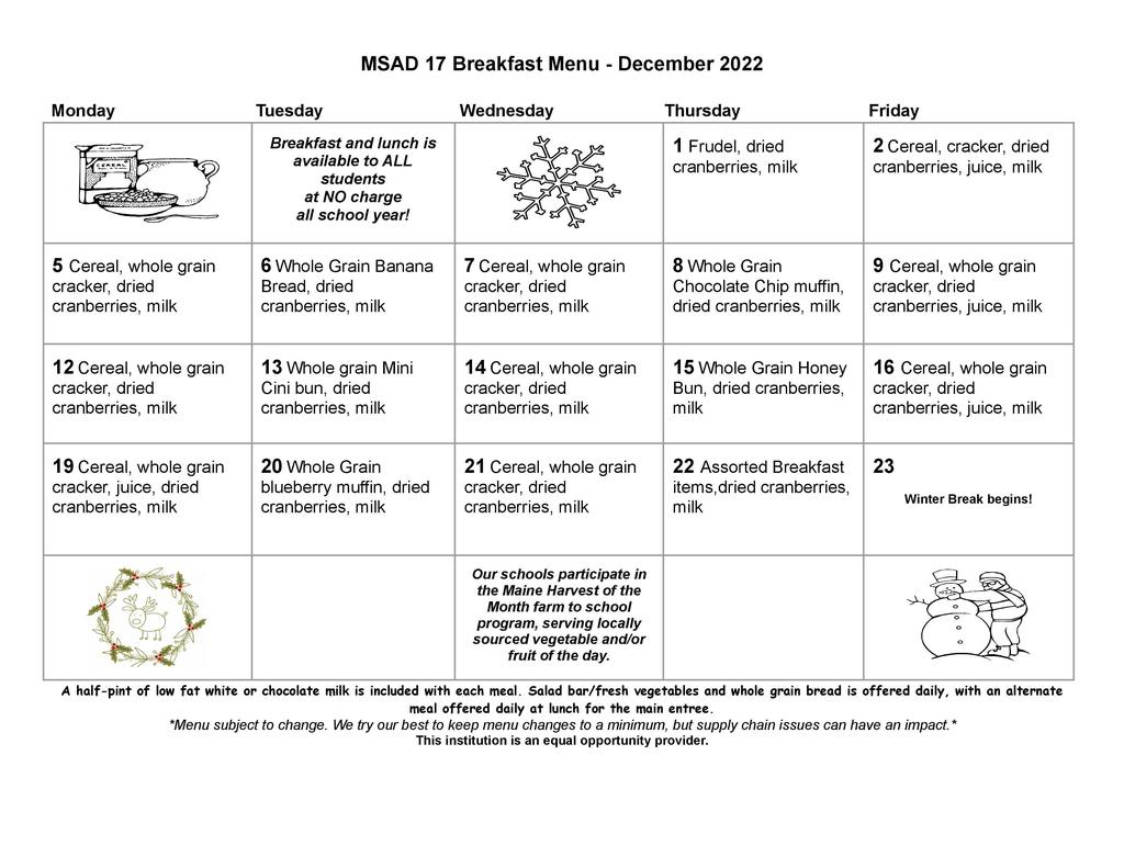 December Breakfast Menu