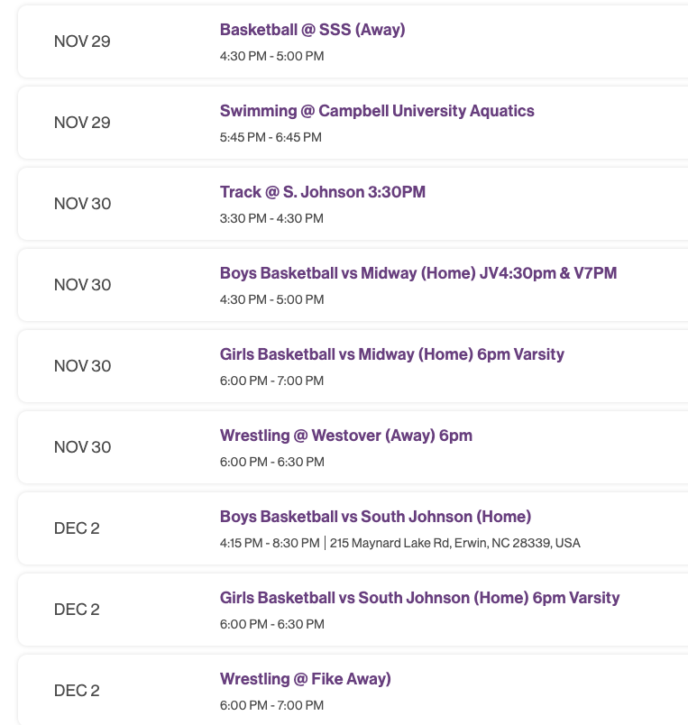 THS Weekly Event Line-up 11/28-12/2