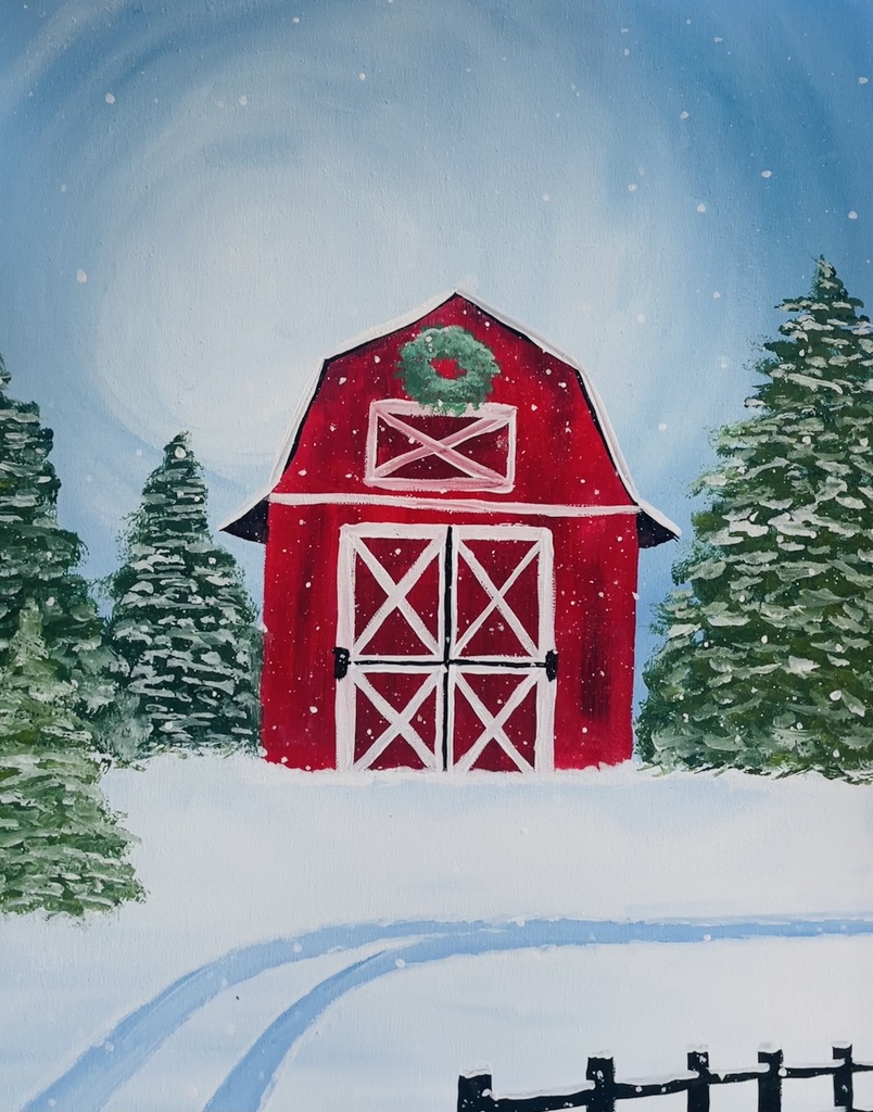 Wintery Barn Scene that we will be painting.