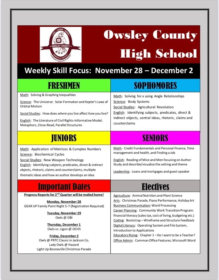 OCHS Weekly Skill Focus