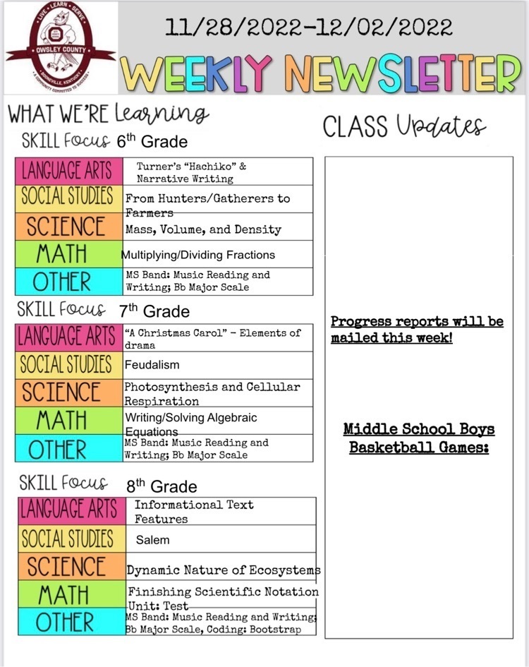 OCMS Weekly Newsletter