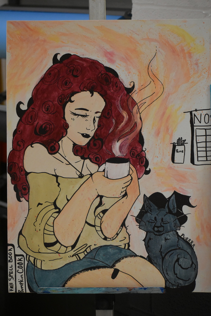 painting of woman and cat