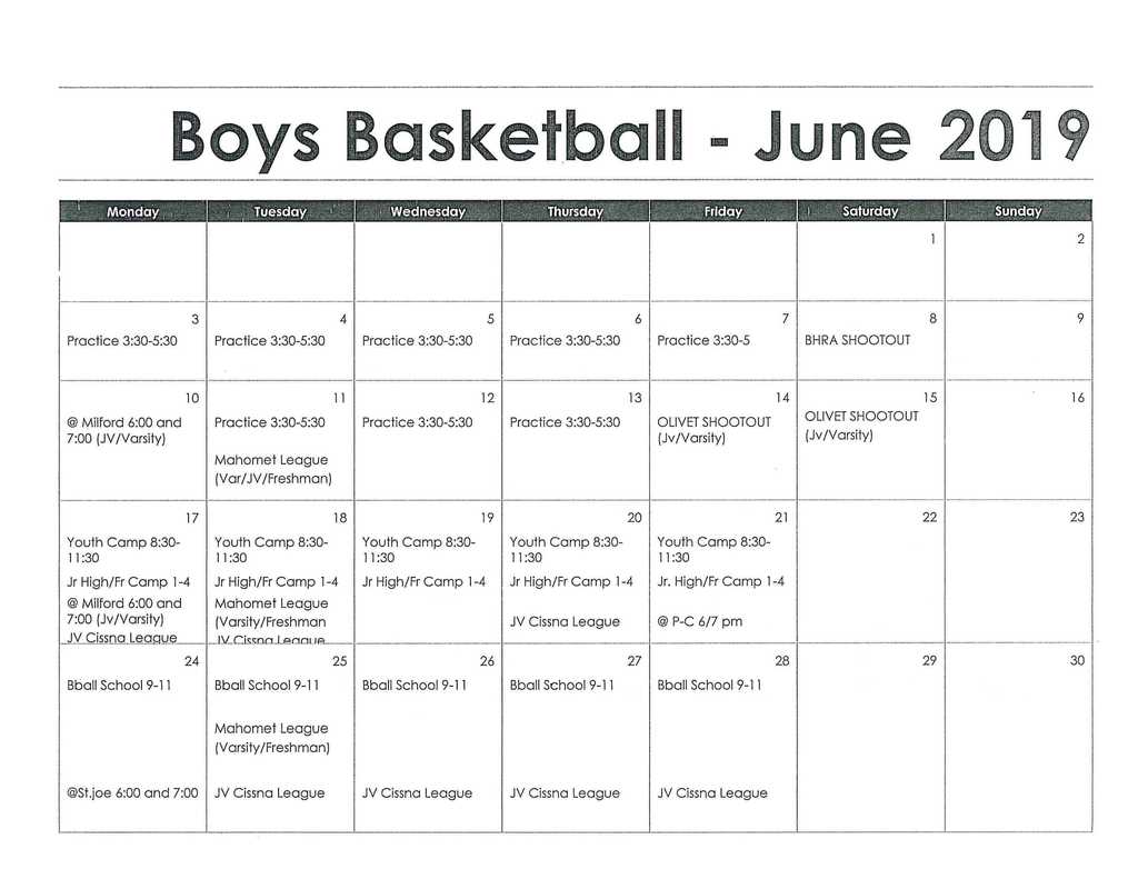 Boys Basketball Summer Schedule