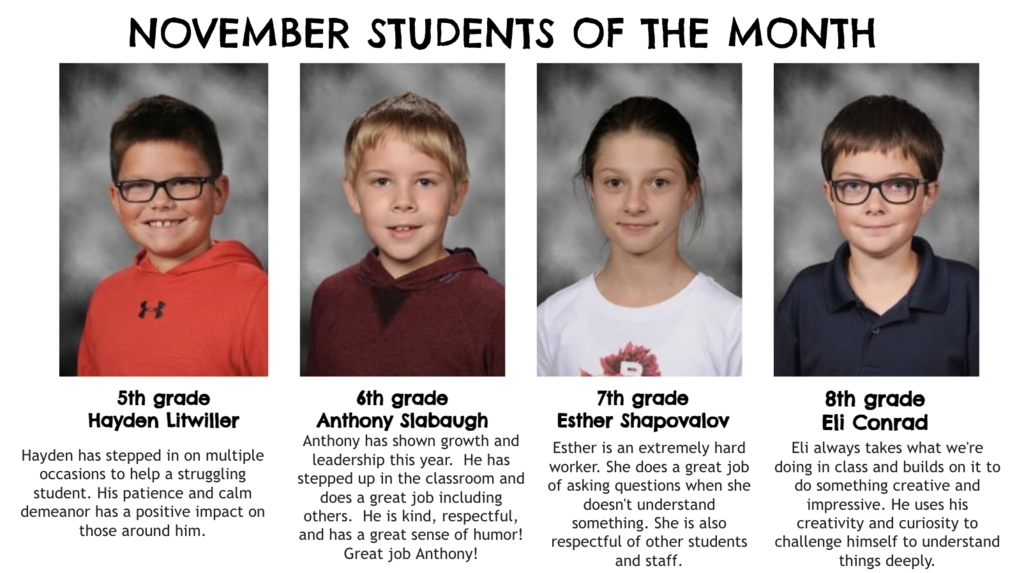 Hayden Litwiller, Anthony Slabaugh, Esther Shapovalov, Eli Conrad