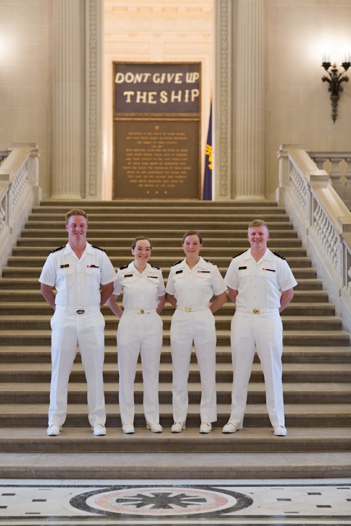 Everett graduates that attended the Naval Academy. Left to right:  Jubal Schmidt, Kestrel Kuhne, Laurel Kuhne, and Mitchel Kovel