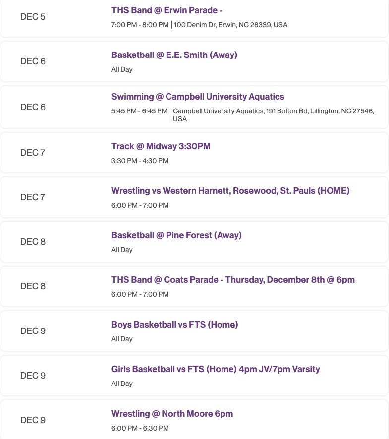 12/5-12/9 THS Weekly Line-up
