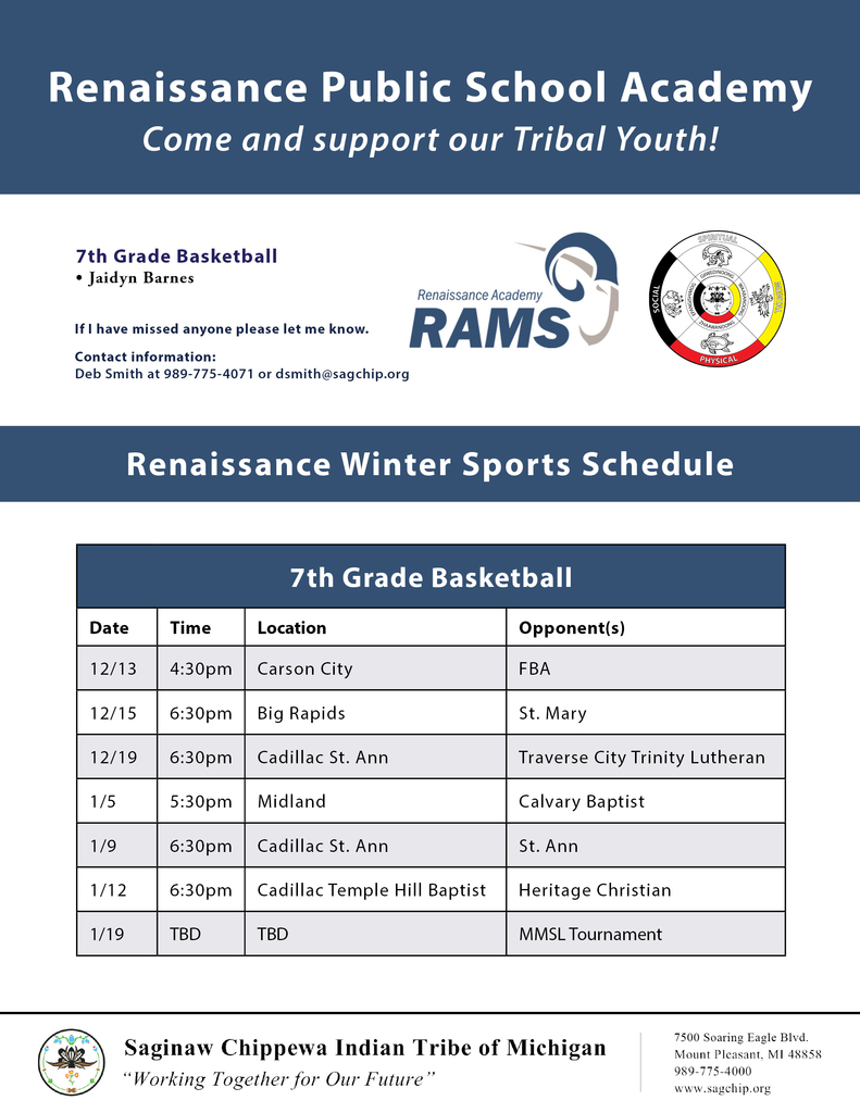 Renaissance Winter 22-23 sports schedule