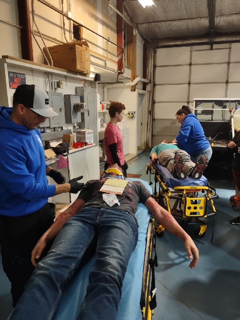 student in stretched