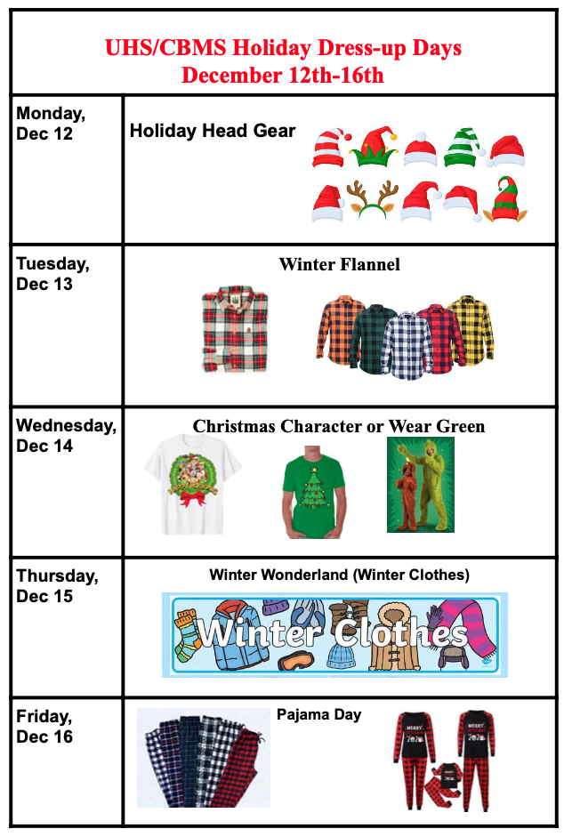 UHS/CBMS Holiday Dress-up Days
