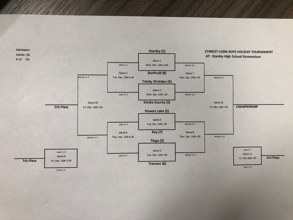 BBB Stanley Lions Tournament Bracket