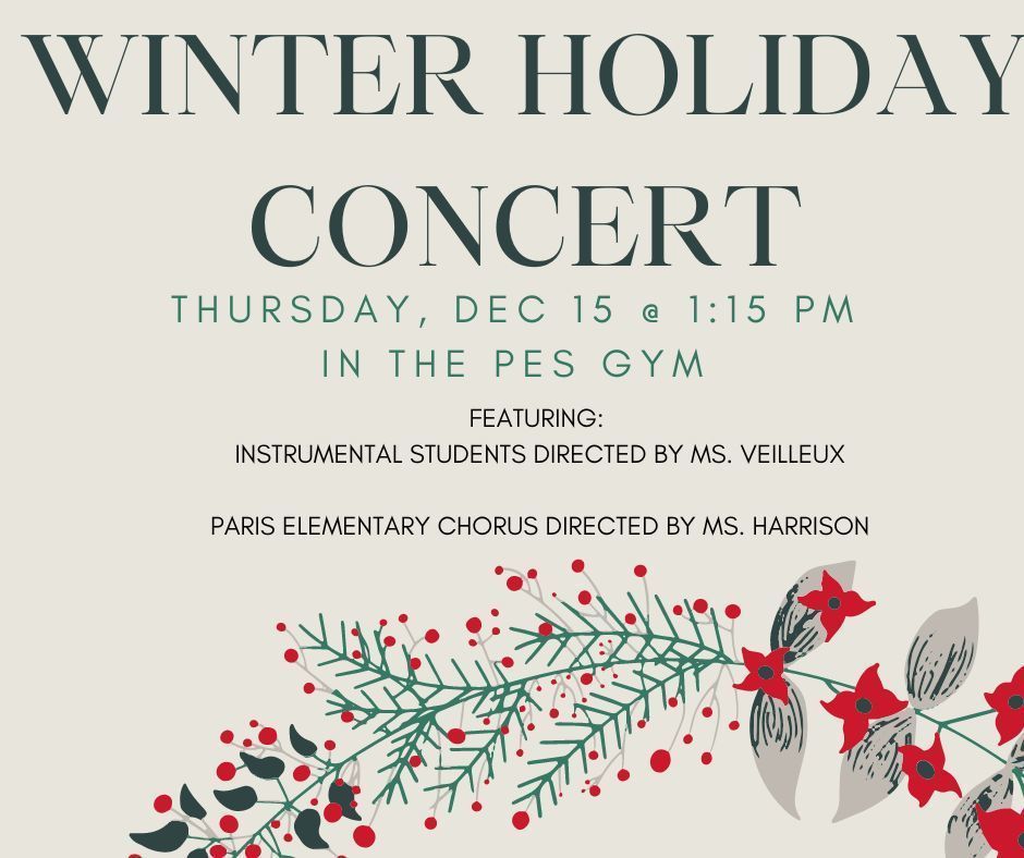 Winter Holiday Concert, December 15th at 1:30 pm