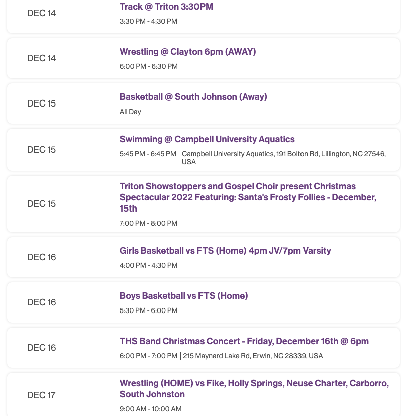 THS Weekly Event Line-up 12/12-12/17